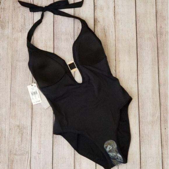 NWT Amoressa Laura Mars Bianca Plunging V-Neck Halter One-Piece Swimsuit - Picture 9 of 14